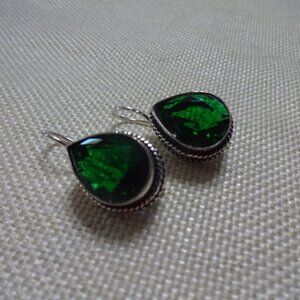 Elegant GREEN TOPAZ Handmade Sterling Dangle Earrings #51C